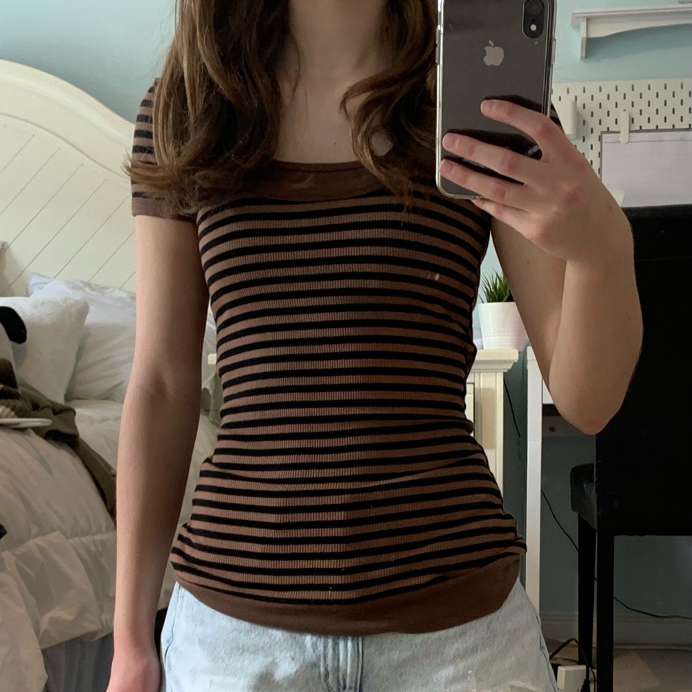 Y2k Striped Brown Small Hooded T-Shirt AliExpress